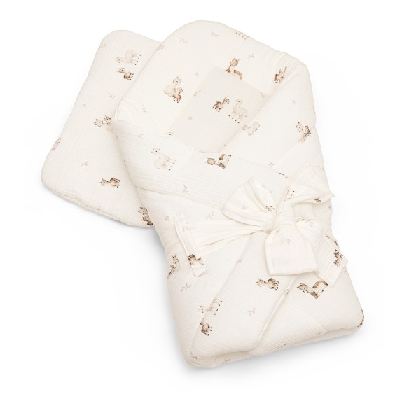 2in1 organic cotton muslin baby horn/bedding - alpacas - MY MEMI