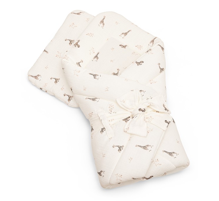 2in1 organic cotton muslin baby horn/bedding - giraffes - MY MEMI