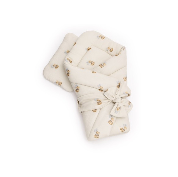 2in1 organic cotton muslin baby horn/bedding - teddy - MY MEMI