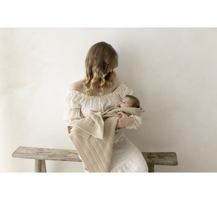 Koc ze 100% wełny merino warm beige Fjord - premium collection