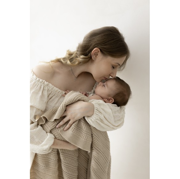 Koc ze 100% wełny merino warm beige Fjord - premium collection