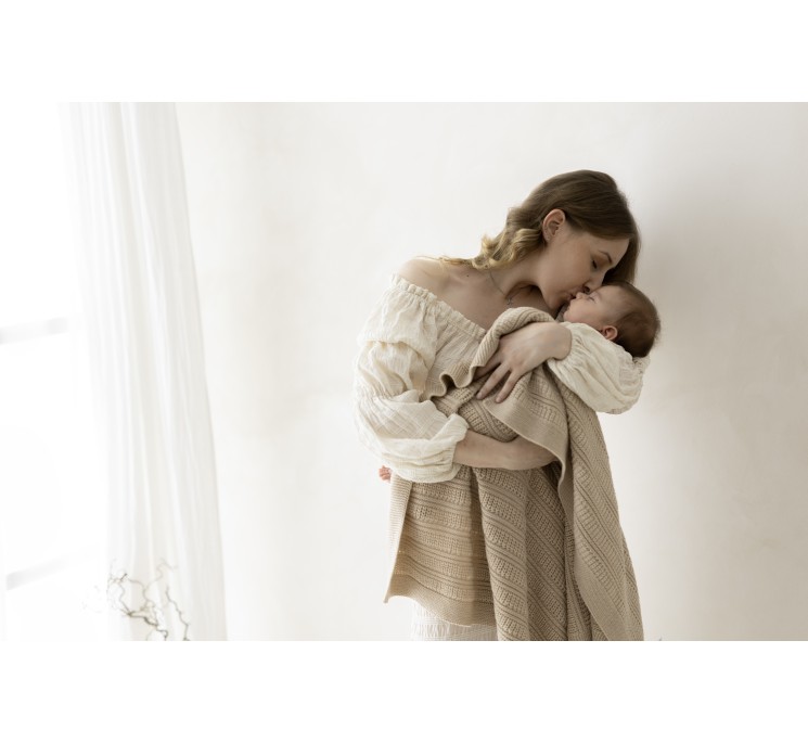 Koc ze 100% wełny merino warm beige Fjord - premium collection