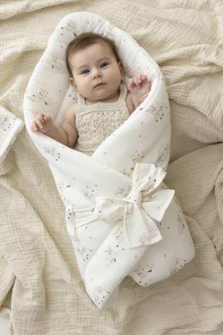 2in1 organic cotton muslin baby horn/bedding - little sheeps - MY MEMI 2