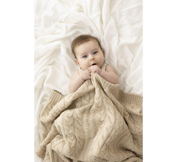 Braided 100% natural Merino wool blanket warm beige - premium collection - MY MEMI