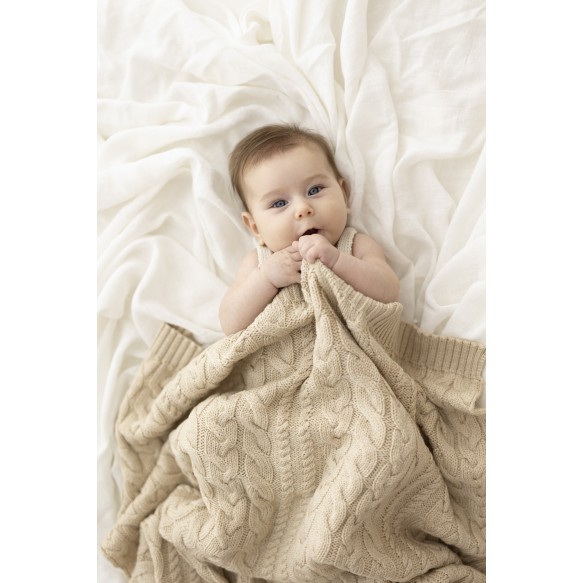 Braided 100% natural Merino wool blanket warm beige - premium collection - MY MEMI