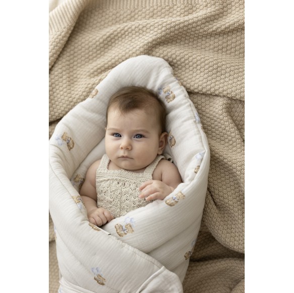2in1 organic cotton muslin baby horn/bedding - teddy - MY MEMI