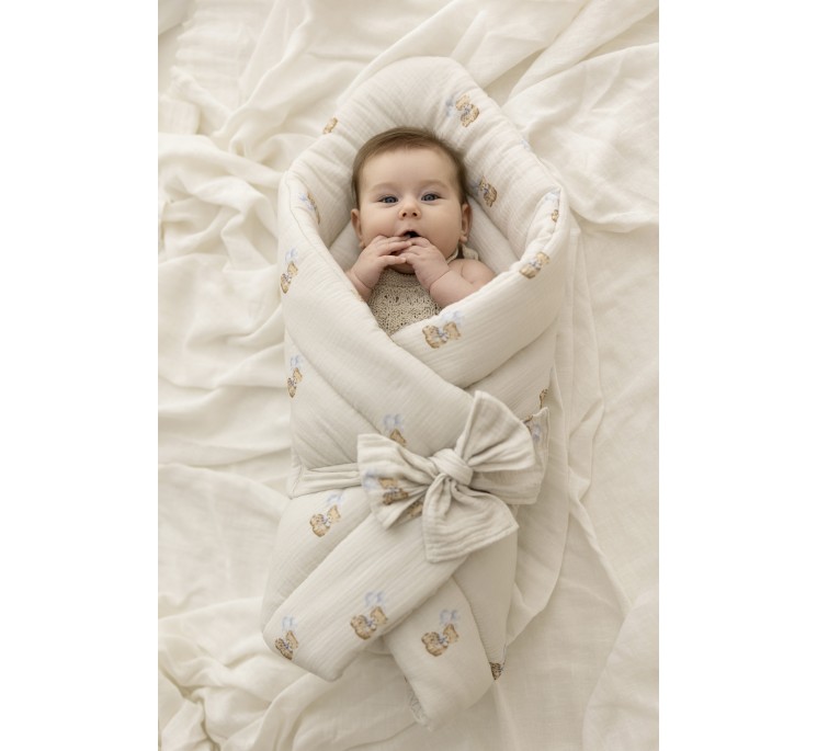 2in1 organic cotton muslin baby horn/bedding - teddy - MY MEMI