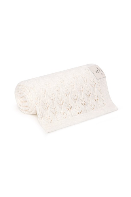 Ażurowy kocyk bambusowy 80x100 cream