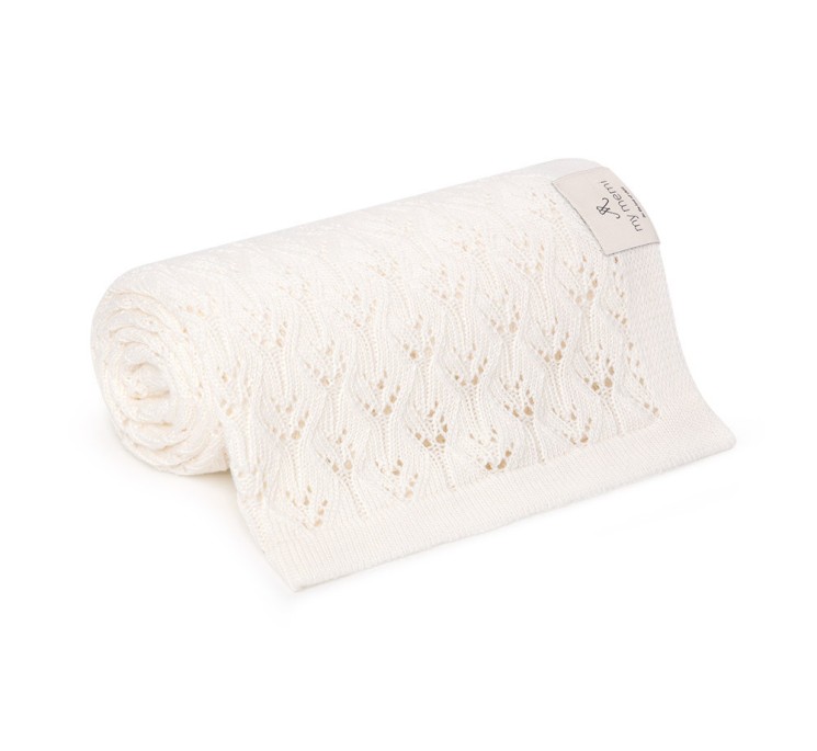 Ażurowy kocyk bambusowy 80x100 cream
