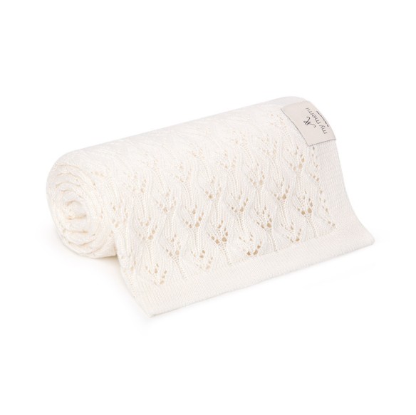 Ażurowy kocyk bambusowy 80x100 cream