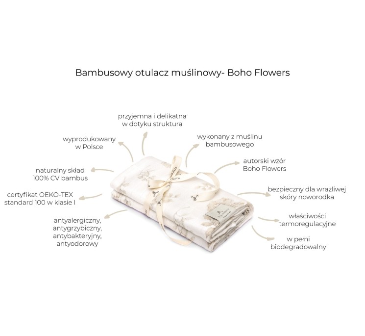 Bambusowy otulacz muślinowy 100x100 - boho flowers