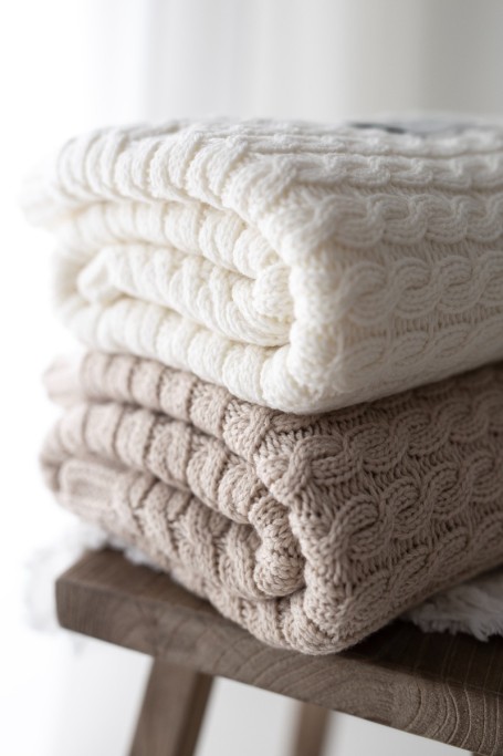 Ciepły kocyk ze 100% wełny merino cream - premium collection 2