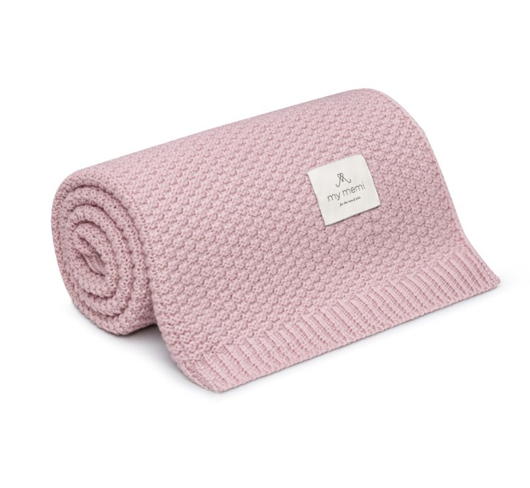 Kocyk ze 100% wełny merino powder pink - premium collection