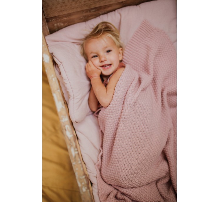 Kocyk ze 100% wełny merino powder pink - premium collection
