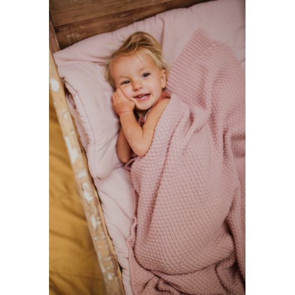 Kocyk ze 100% wełny merino powder pink - premium collection