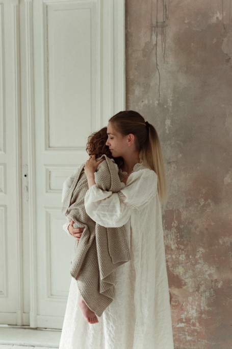 Kocyk ze 100% wełny merino warm beige - premium collection