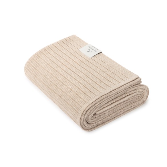 Kocyk ze 100% wełny merino warm beige w prążek - premium collection