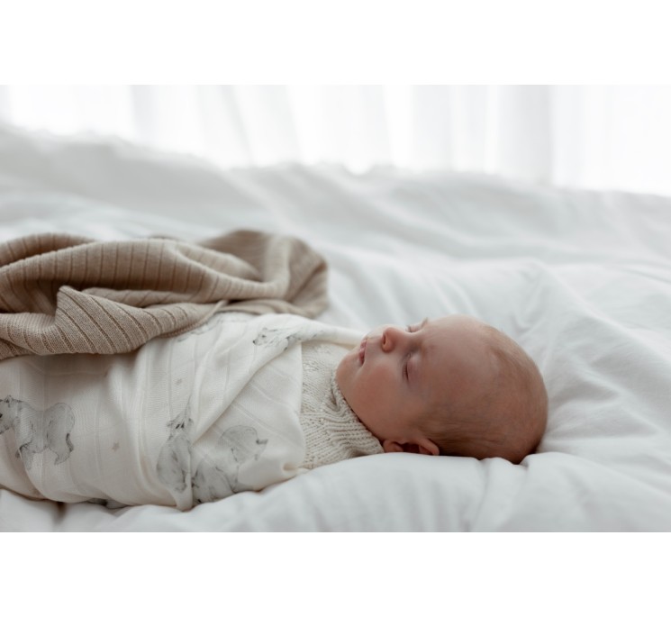 Kocyk ze 100% wełny merino warm beige w prążek - premium collection