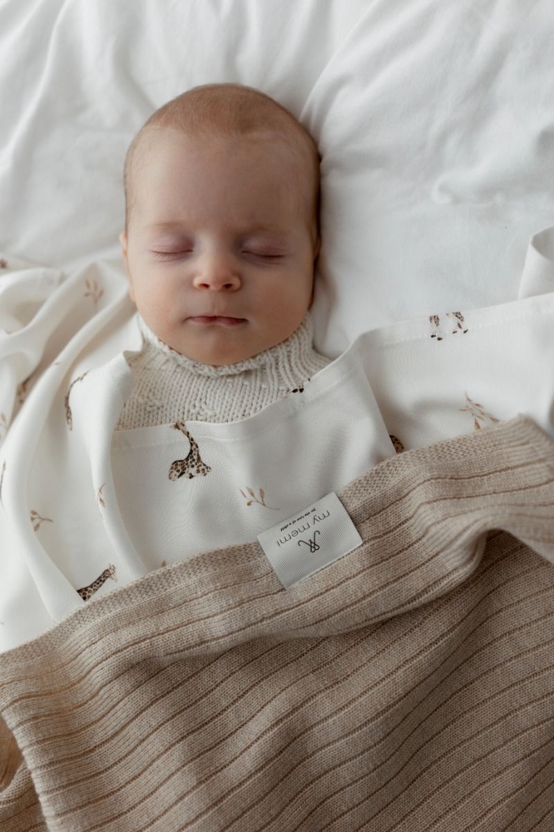 100% Natural Merino Wool Blanket Warm Beige in Stripes - Premium Collection - MY MEMI