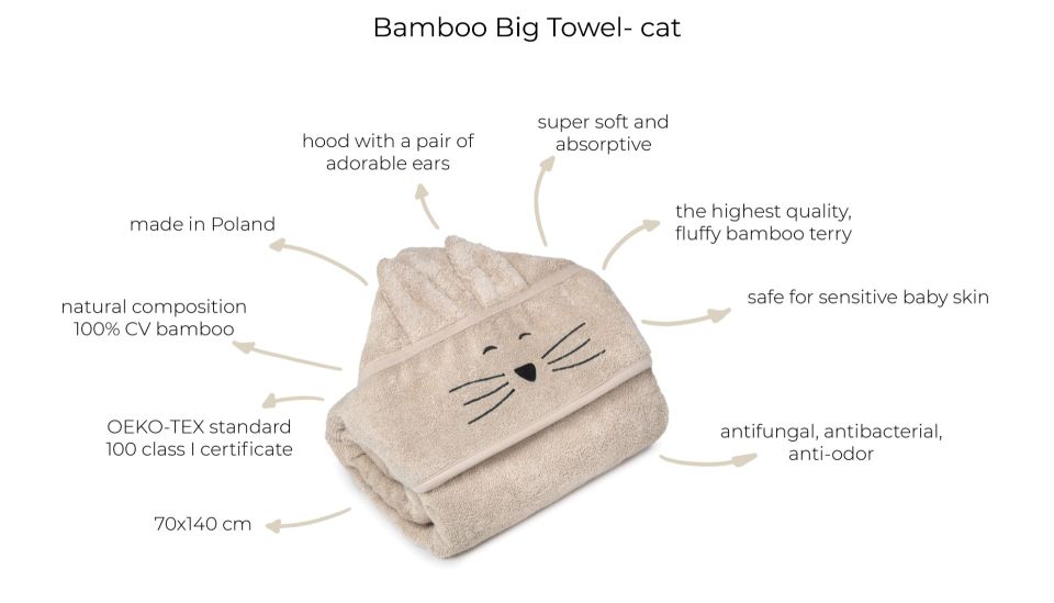 Bamboo big towel cream - cat MY MEMI