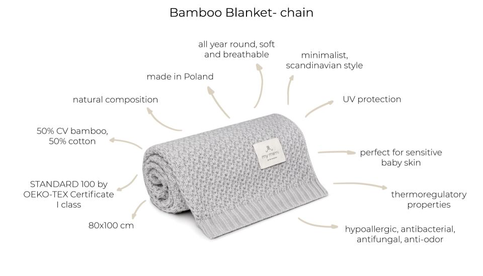 Bamboo Blanket 80x100 Light Grey- chain MY MEMI