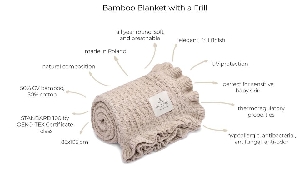 Bamboo Blanket with a Frill 85x105 light beige MY MEMI