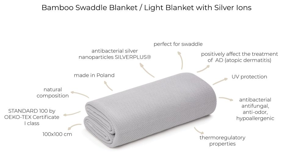 Bamboo Swaddle Blanket / Light Blanket with Silver Ions 100x100 Cream MY MEMI