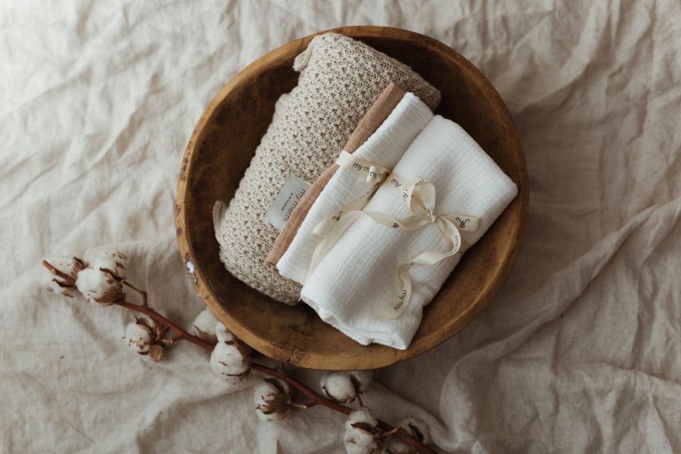 Bamboo Blanket 80x100 light beige - chain MY MEMI