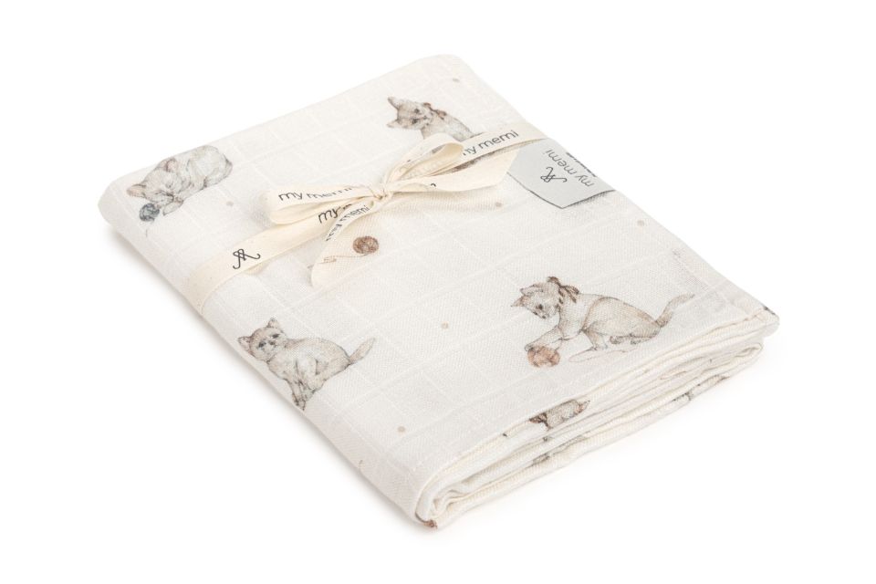 Bamboo muslin swaddle 120x120 - kittens - MY MEMI