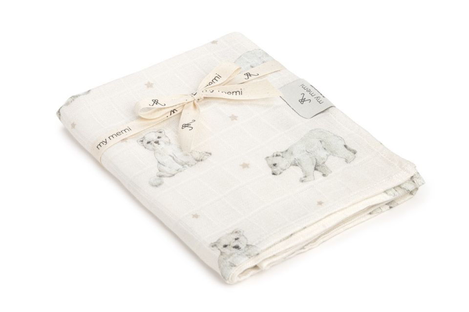Bamboo muslin swaddle 120x120 - little bears - MY MEMI