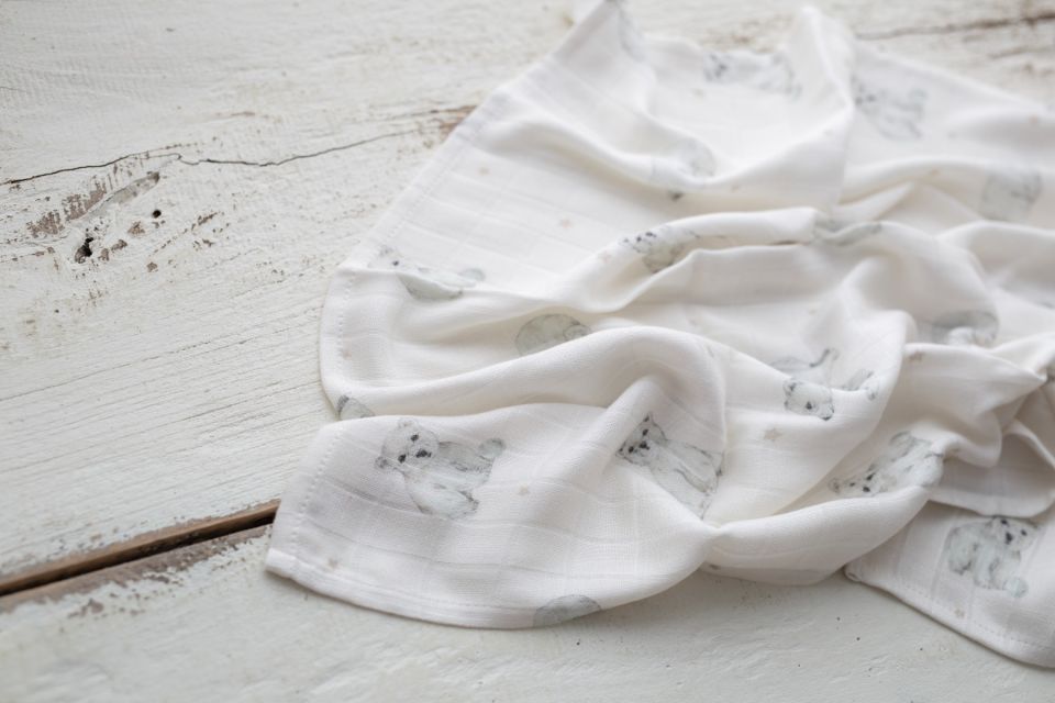 Bamboo muslin swaddle 120x120 - little bears - MY MEMI