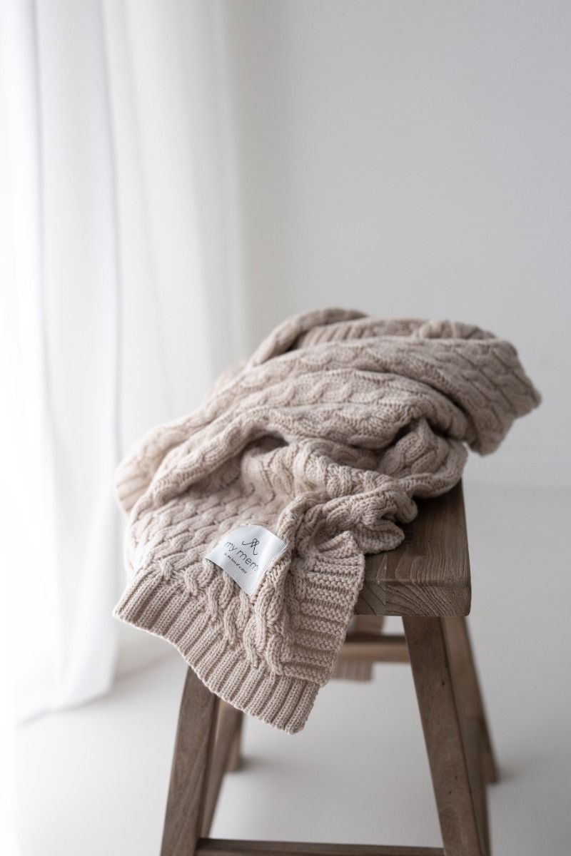 Warm blanket of 100% merino wool cream - premium collection - MY MEMI