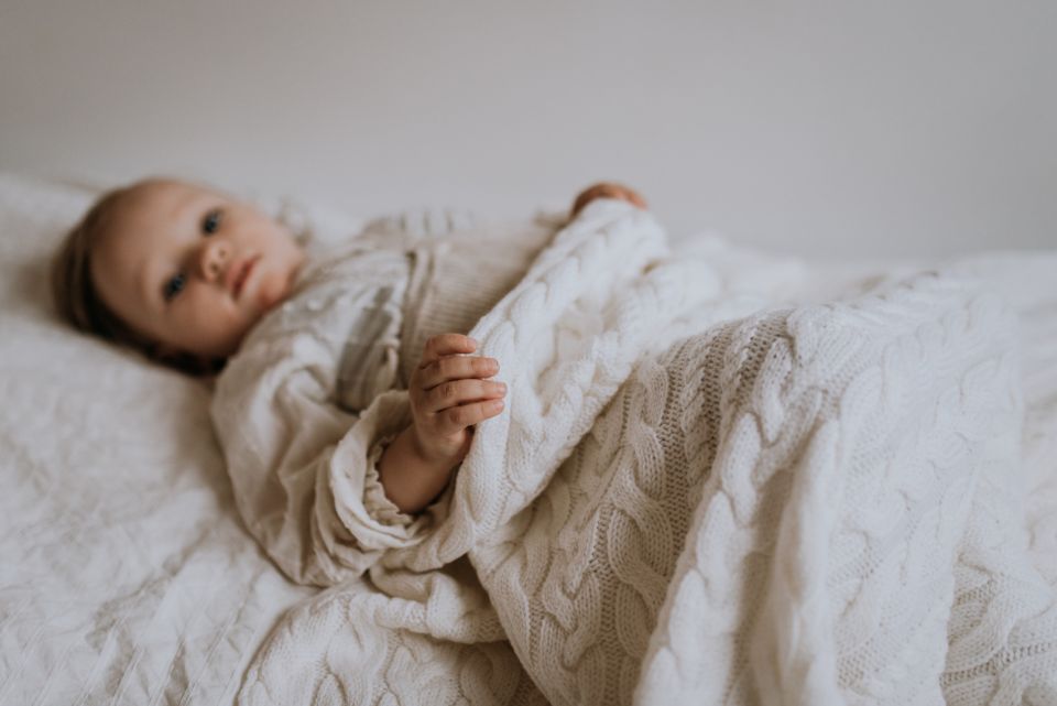 Braided 100% natural Merino wool blanket cream - premium collection - MY MEMI