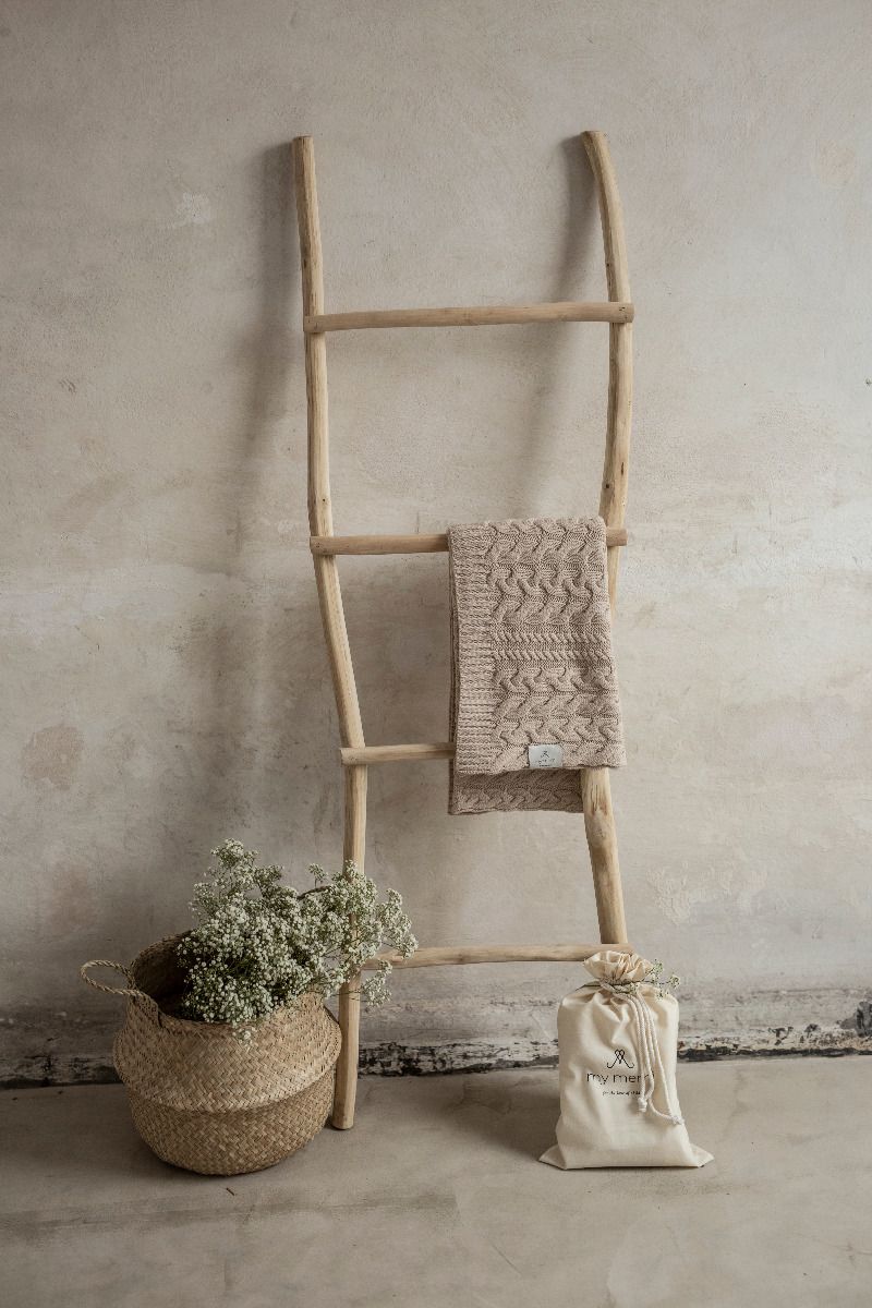 Braided 100% natural Merino wool blanket warm beige - premium collection MY MEMI