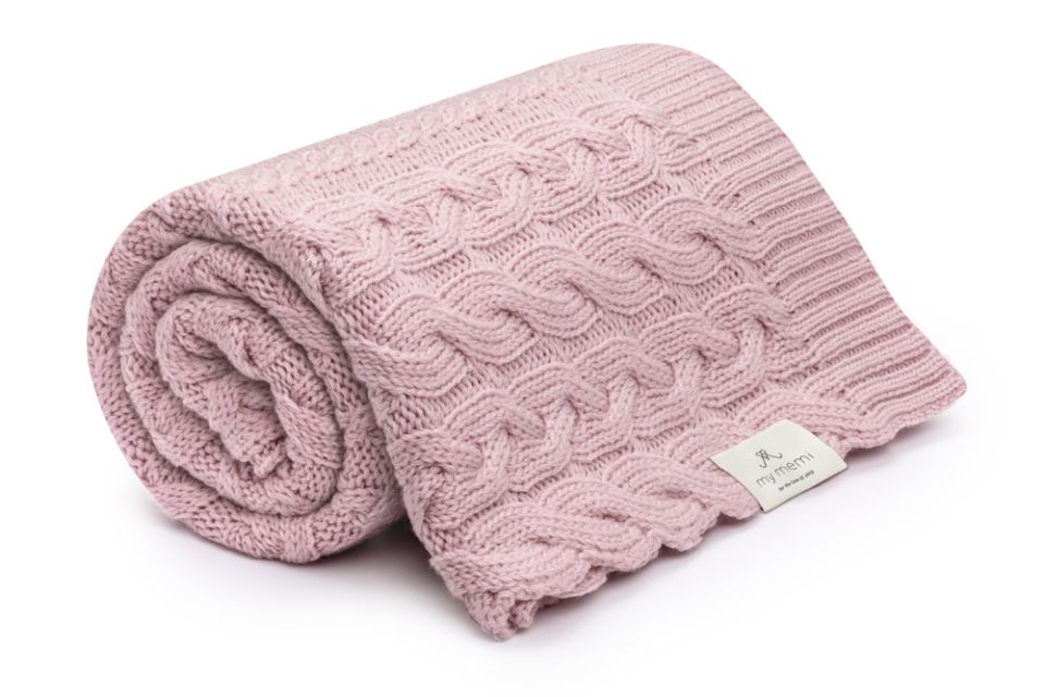 Braided 100% natural Merino wool blanket powder pink - premium collection MY MEMI