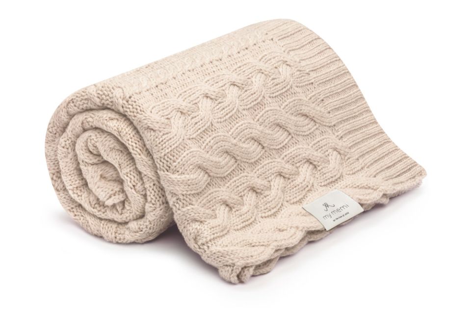 Braided 100% natural Merino wool blanket warm beige - premium collection MY MEMI