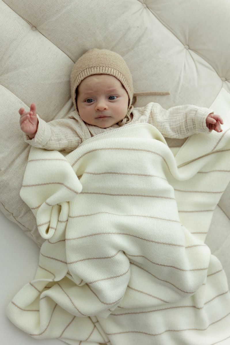 100% Natural Merino Wool Blanket Cream Lines - Premium Collection
