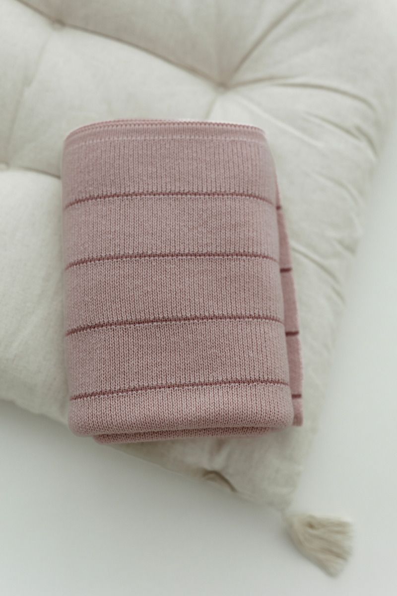 100% Natural Merino Wool Blanket Powder Pink Lines - Premium Collection