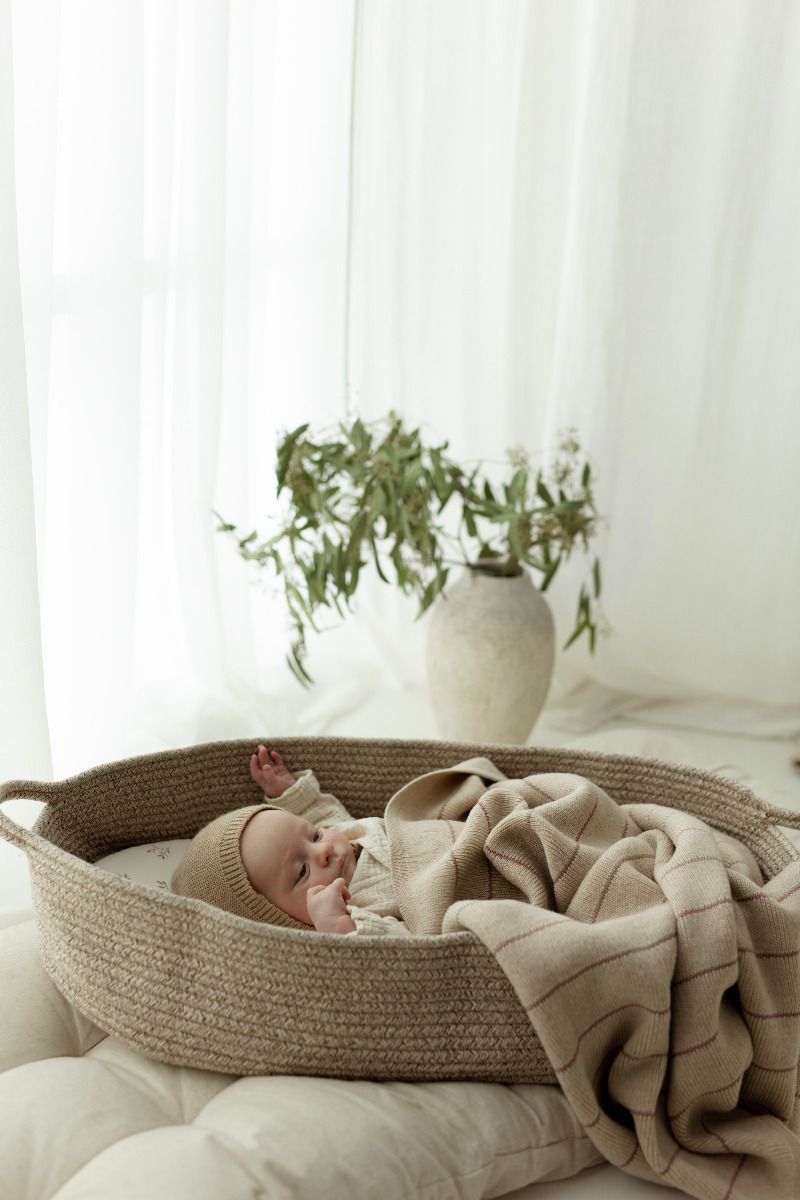 100% Natural Merino Wool Blanket Warm Beige Lines - Premium Collection