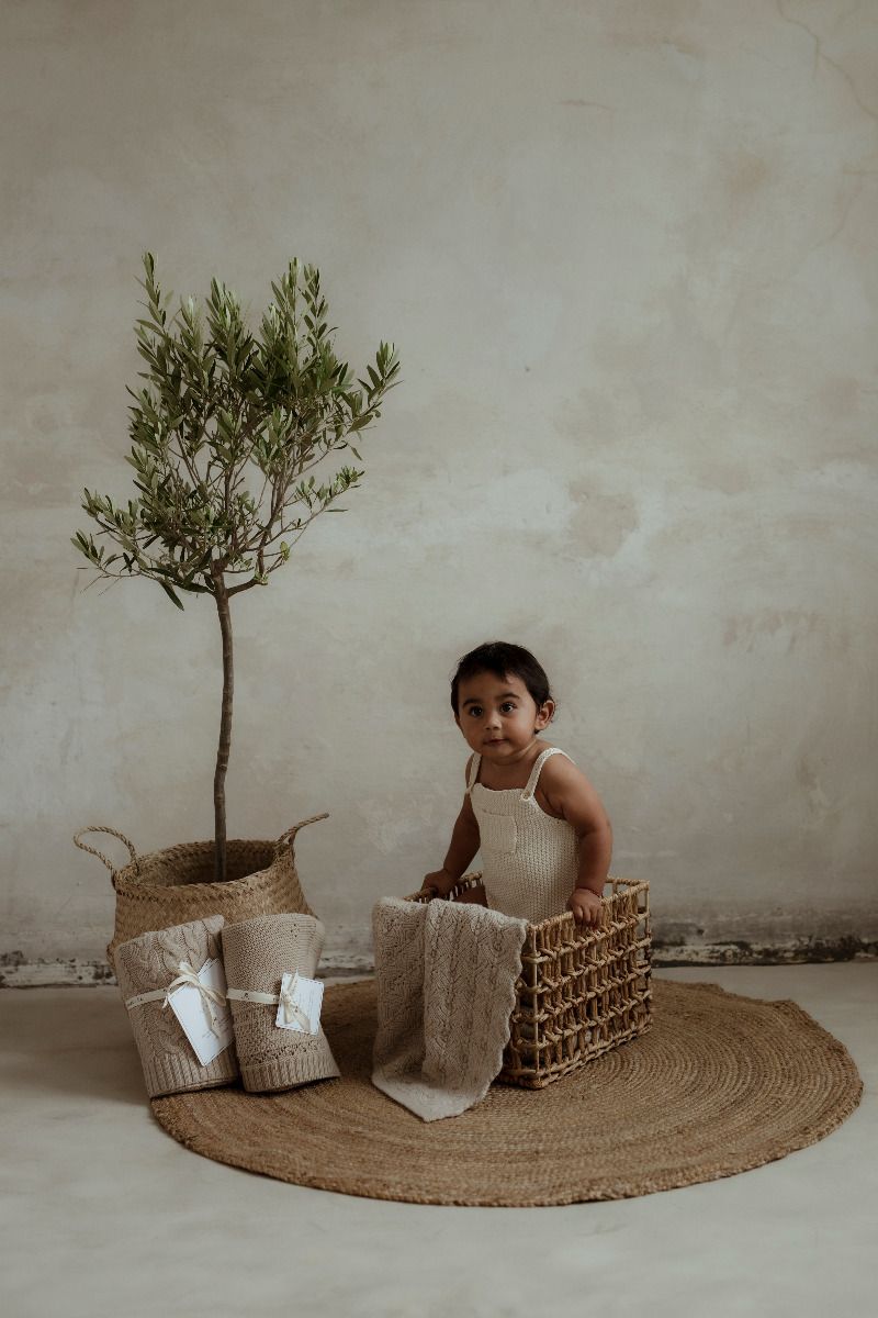 Braided 100% natural Merino wool blanket warm beige - premium collection MY MEMI