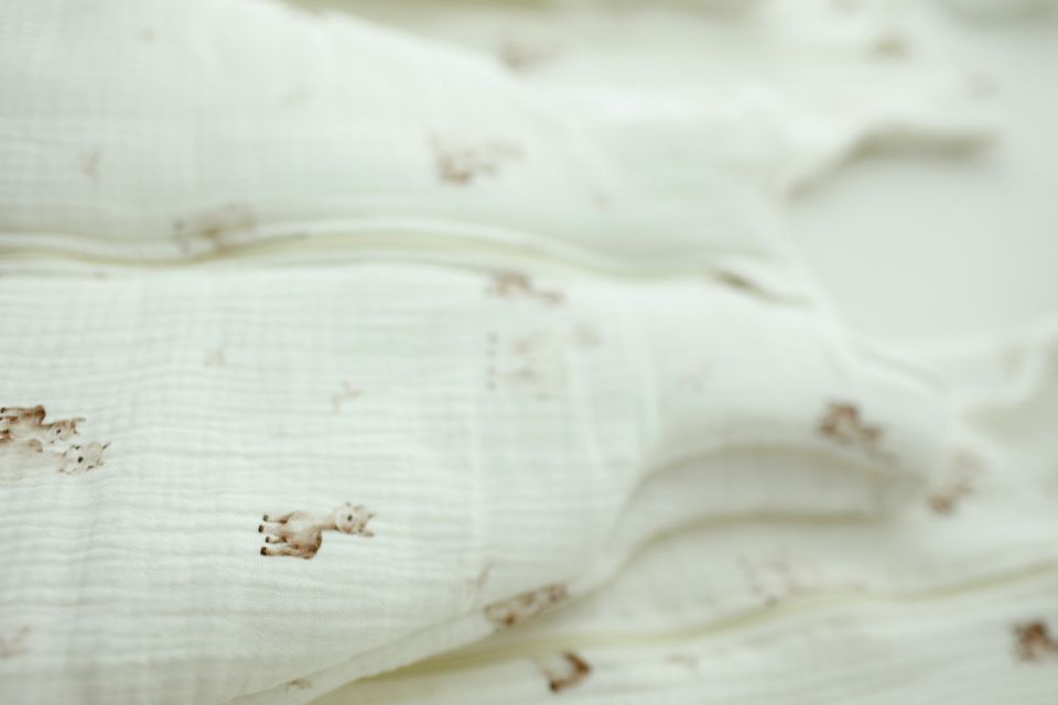 Organic cotton muslin baby sleeping bag with legs 1 - 3 years 2.5 TOG - alpacas