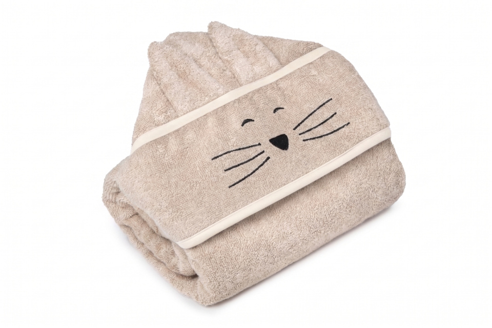 Bamboo big beige towel - cat