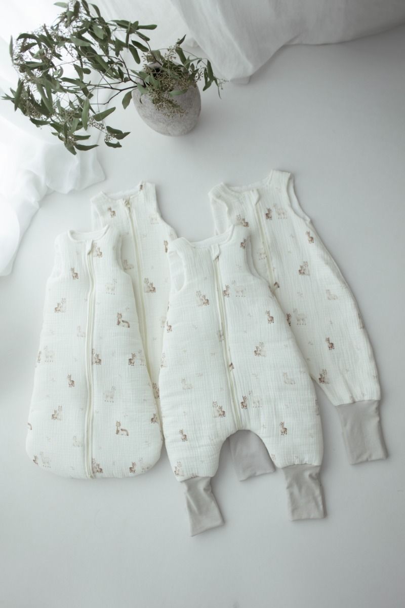Organic cotton muslin baby sleeping bag 5 - 18 months 2.5 TOG - alpacas