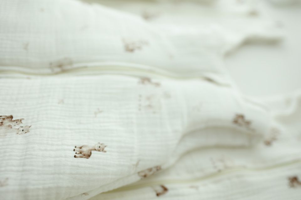 Organic cotton muslin baby sleeping bag 5 - 18 months 2.5 TOG - alpacas