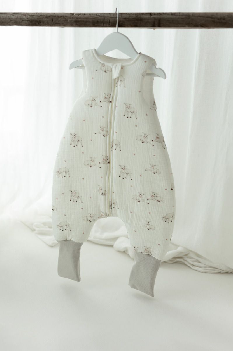 Organic cotton muslin baby sleeping bag with legs 1 - 3 years 2.5 TOG - little sheeps