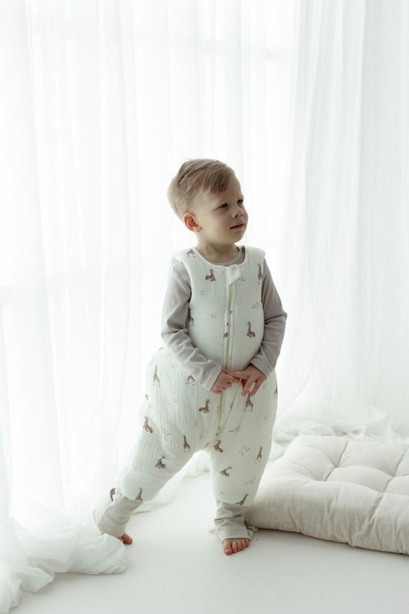 Organic cotton muslin baby sleeping bag with legs 1 - 3 years 2.5 TOG - little sheeps