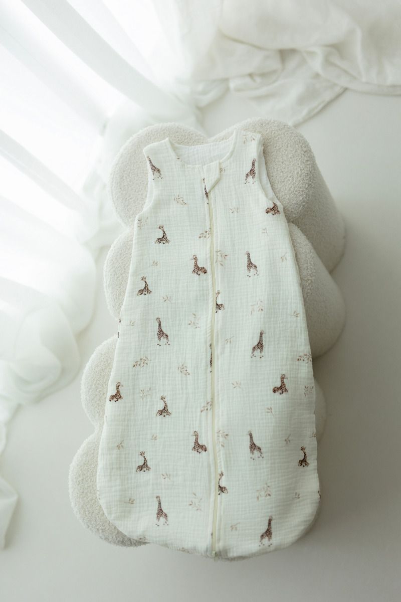 Organic cotton muslin baby sleeping bag 0 - 5 months 1.0 TOG - giraffes