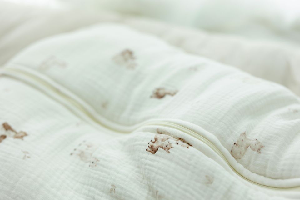 Organic cotton muslin baby sleeping bag 0 - 5 months 2.5 TOG - alpacas