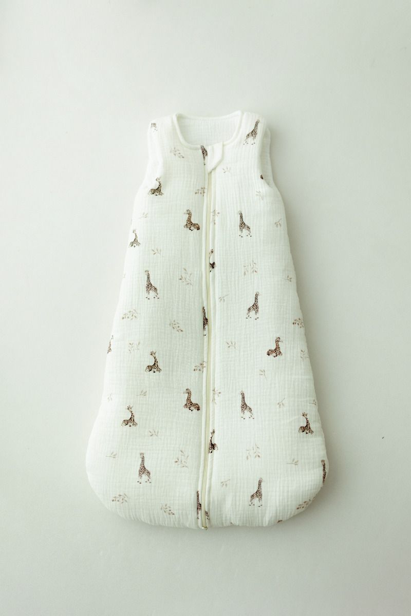 Organic cotton muslin baby sleeping bag 0 - 5 months 2.5 TOG - giraffes
