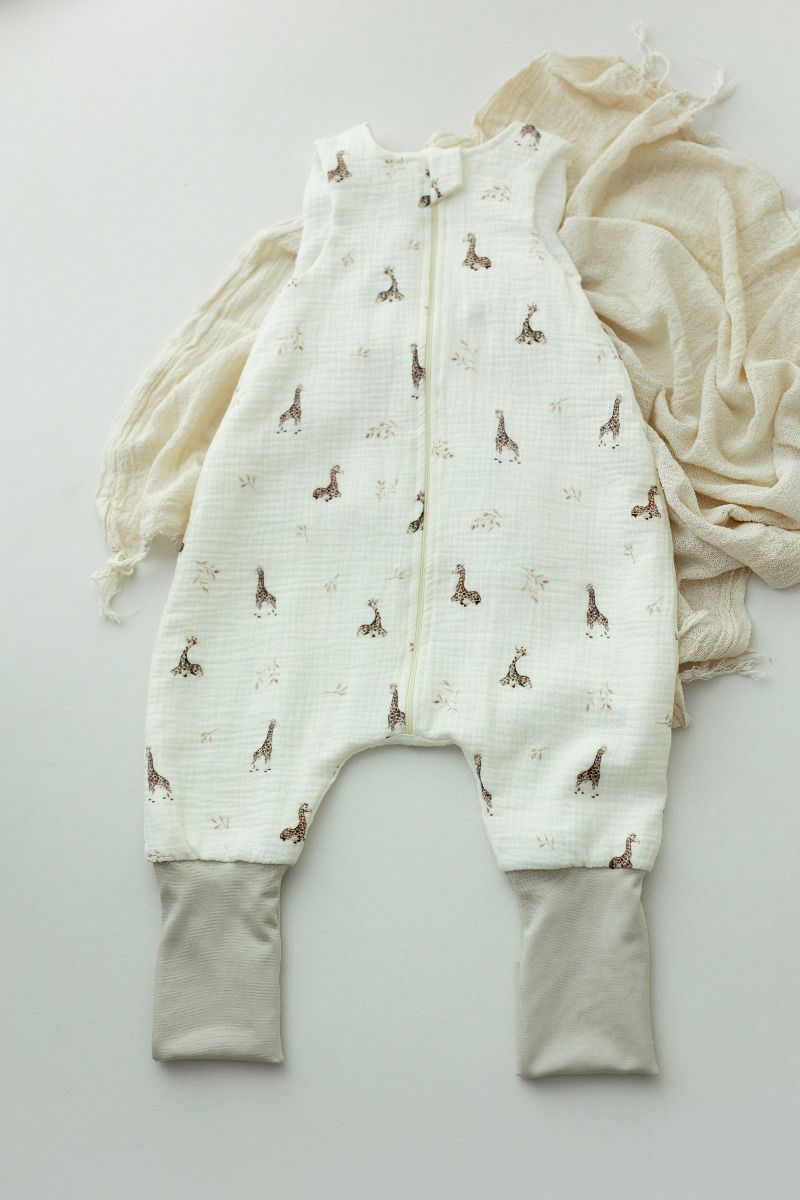 Organic cotton muslin baby sleeping bag with legs 1 - 3 years 1.0 TOG - giraffes